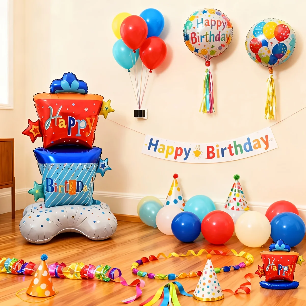 1PC color vertical "Happy Birthday" aluminum foil balloon, printed with eye-catching "Happy Birthday" letters, rich in color and eye-catching shape, can stand independently and easily become a visual focus. Perfect for birthday decorations
1PC color vertical "Happy Birthday" aluminum foil balloon, printed with eye-catching "Happy Birthday" letters, rich in color and eye-catching shape, can stand independently and easily become a visual focus. Perfect for birthday decorations