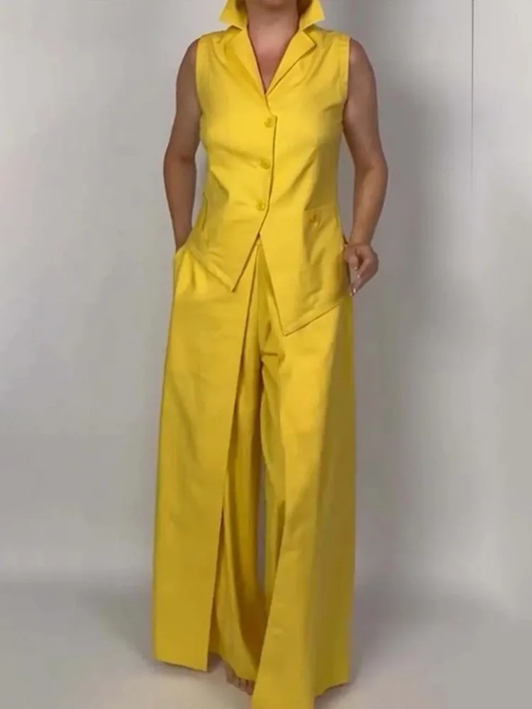UOOZEE Office Lady Cotton Linen Casual 2 Pieces Sets Solid Color Sleeveless Lapel Vest Top High Waist Wide Leg Split-Joint Pants
UOOZEE Office Lady Cotton Linen Casual 2 Pieces Sets Solid Color Sleeveless Lapel Vest Top High Waist Wide Leg Split-Joint Pants