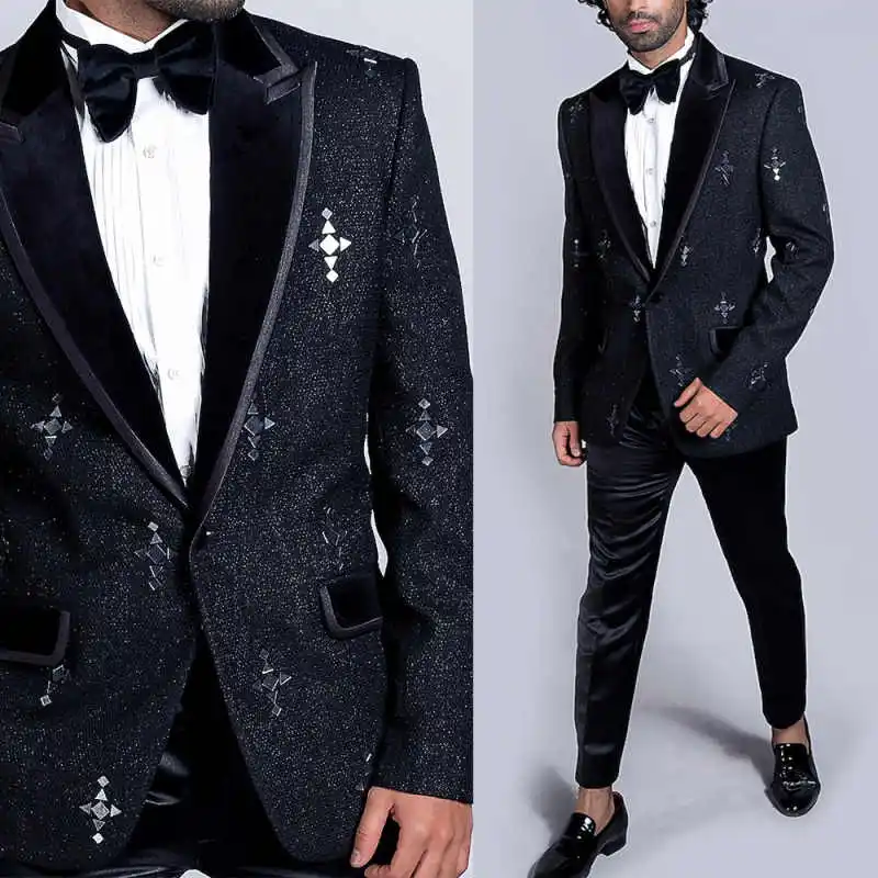 Bling Wedding Tuxedos One Button Appliques Men Suit Peaked Lapel 1 Piece Set Jacket Fashion Groom Business Blazers Customized
Bling Wedding Tuxedos One Button Appliques Men Suit Peaked Lapel 1 Piece Set Jacket Fashion Groom Business Blazers Customized
