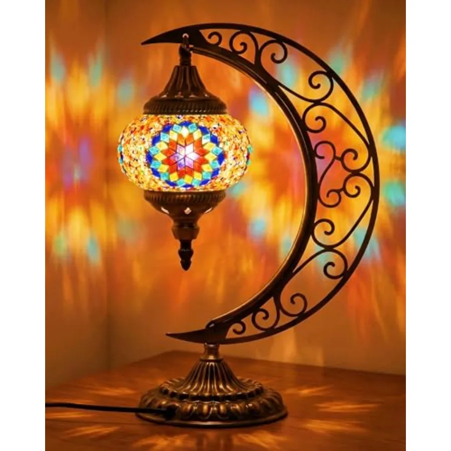 Turkish Lamp Moon Shaped Moroccan Lamp Turkish Mosaic Stained Glass Table Light with Bronze Base Colorful Moroccan Globe Light
Turkish Lamp Moon Shaped Moroccan Lamp Turkish Mosaic Stained Glass Table Light with Bronze Base Colorful Moroccan Globe Light