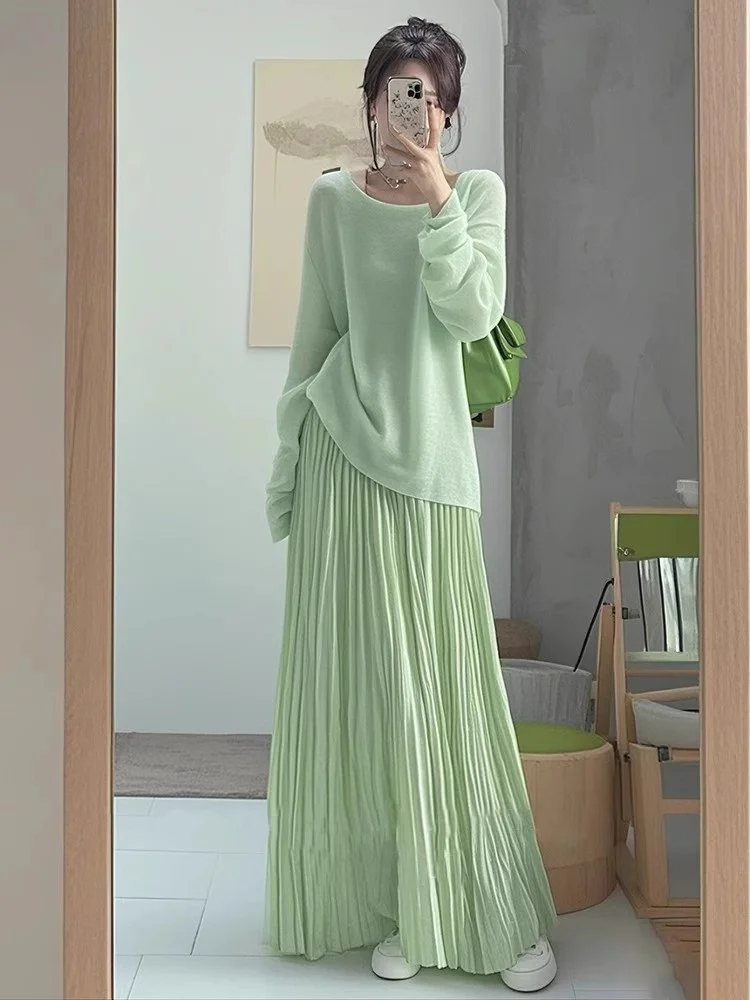 Spring Outfit Mint Green Knitted Sweater Skirt Set Lazy Beautiful plus Size Women's High Waist A-Line Skirt Casual Style
Spring Outfit Mint Green Knitted Sweater Skirt Set Lazy Beautiful plus Size Women's High Waist A-Line Skirt Casual Style