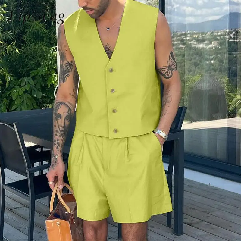 Beach Casual Solid Color Two Piece Sets Mens Summer Fashion Sleeveless Vest Shirt And Shorts Outfits Men Fashionable Loose Suits
Beach Casual Solid Color Two Piece Sets Mens Summer Fashion Sleeveless Vest Shirt And Shorts Outfits Men Fashionable Loose Suits