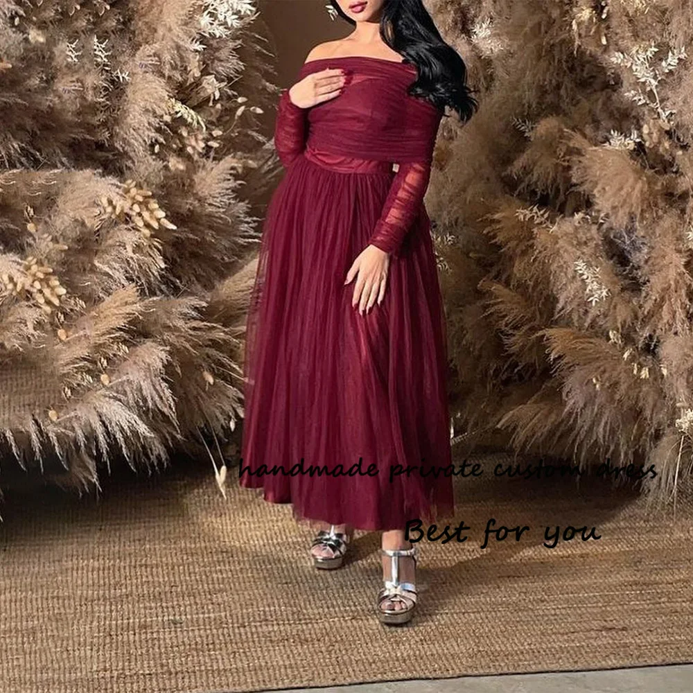 Red Tulle Off Shoulder Prom Party Dresses A Line 3/4 Sleeve Arabic Dubai Evening Dress Ankle Length Formal Evening Gowns
Red Tulle Off Shoulder Prom Party Dresses A Line 3/4 Sleeve Arabic Dubai Evening Dress Ankle Length Formal Evening Gowns