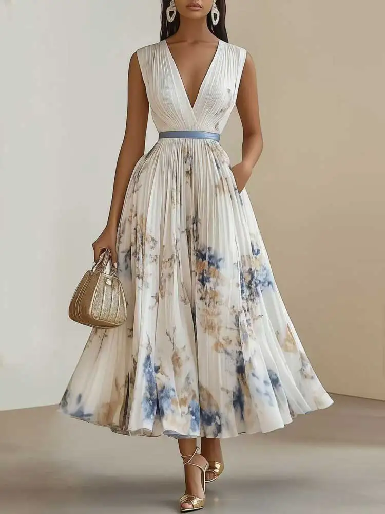 GACVGA Print Pleated Women's A-Line Long Dress New Summer Casual Robes Deep V-neck Sleeveless Elegant Party Maxi Dresses
GACVGA Print Pleated Women's A-Line Long Dress New Summer Casual Robes Deep V-neck Sleeveless Elegant Party Maxi Dresses