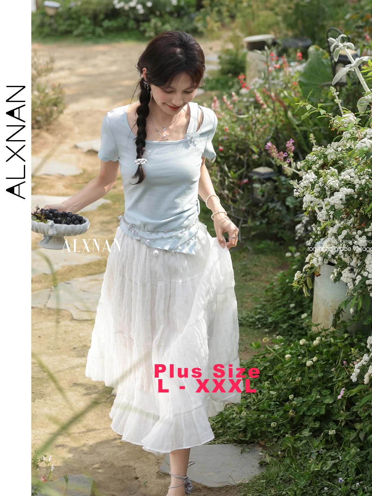 ALXNAN Plus Size White Skirt Long Elegant Holiday Women's Midi Skirt 2025 Summer Casual A-line Loose-fit Ladies Clothing D10307
ALXNAN Plus Size White Skirt Long Elegant Holiday Women's Midi Skirt 2025 Summer Casual A-line Loose-fit Ladies Clothing D10307