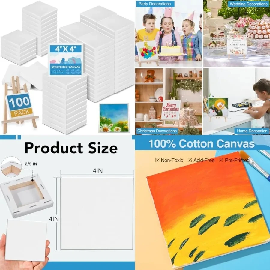 Mini Canvases for Painting, 4x4In Canvas in Bulk 100 Pack, 2/5In Profile Small Square Canvas, Blank Canvases are Great for School Projects and Kids Birthday Parties, Home Decor Project.
Mini Canvases for Painting, 4x4In Canvas in Bulk 100 Pack, 2/5In Profile Small Square Canvas, Blank Canvases are Great for School Projects and Kids Birthday Parties, Home Decor Project.