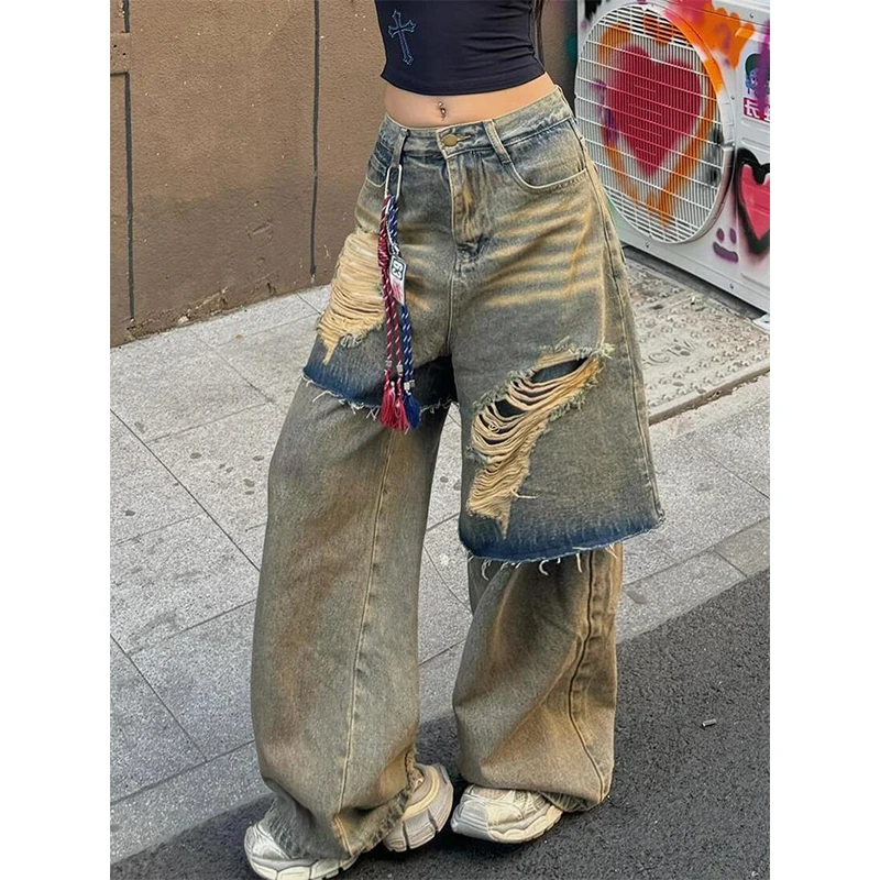 Y2K Hole Jeans Women Vintage Streetwear Ripped Patchwork Wide Leg Denim Pants Summer Harajuku Grunge Baggy Straight Trousers New
Y2K Hole Jeans Women Vintage Streetwear Ripped Patchwork Wide Leg Denim Pants Summer Harajuku Grunge Baggy Straight Trousers New