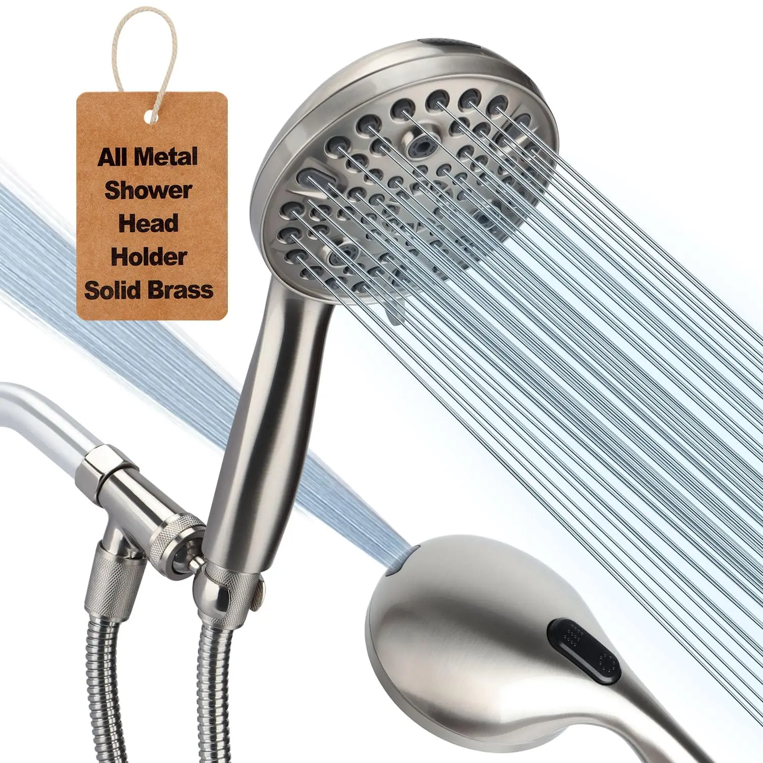 10-Mode High Pressure Handheld Shower Head With All Metal Brass Holder And 6 Ft Stainless Steel Hose Brushed Nickel
10-Mode High Pressure Handheld Shower Head With All Metal Brass Holder And 6 Ft Stainless Steel Hose Brushed Nickel