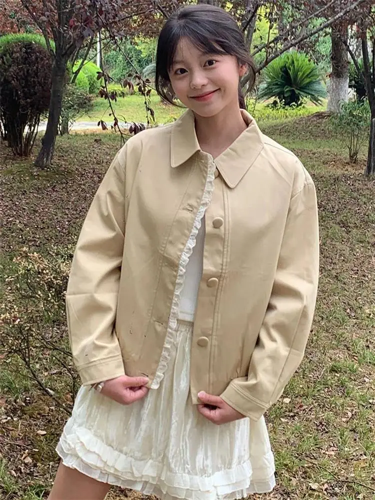Kaki Color Lace Trimmed Collar Jacket Women's Early Autumn Korean Style Loose Top Fashion Sensation Korean System Outerwear
Kaki Color Lace Trimmed Collar Jacket Women's Early Autumn Korean Style Loose Top Fashion Sensation Korean System Outerwear