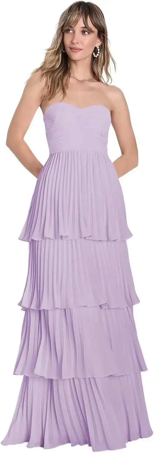 Women's Strapless Layered Chiffon BridesmaidDress Long Party Pleated Off Shoulder BallDress Elegant Women's Formal Evening Dress
Women's Strapless Layered Chiffon BridesmaidDress Long Party Pleated Off Shoulder BallDress Elegant Women's Formal Evening Dress