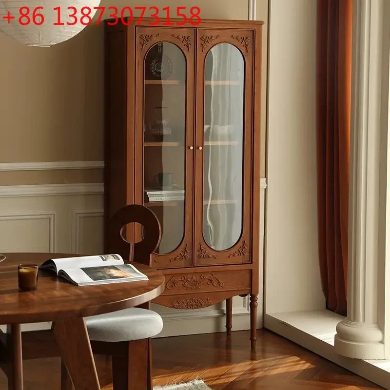 French retro solid wood wine cabinet living room home display cabinet carved wine bookcase glass display cabinet
French retro solid wood wine cabinet living room home display cabinet carved wine bookcase glass display cabinet