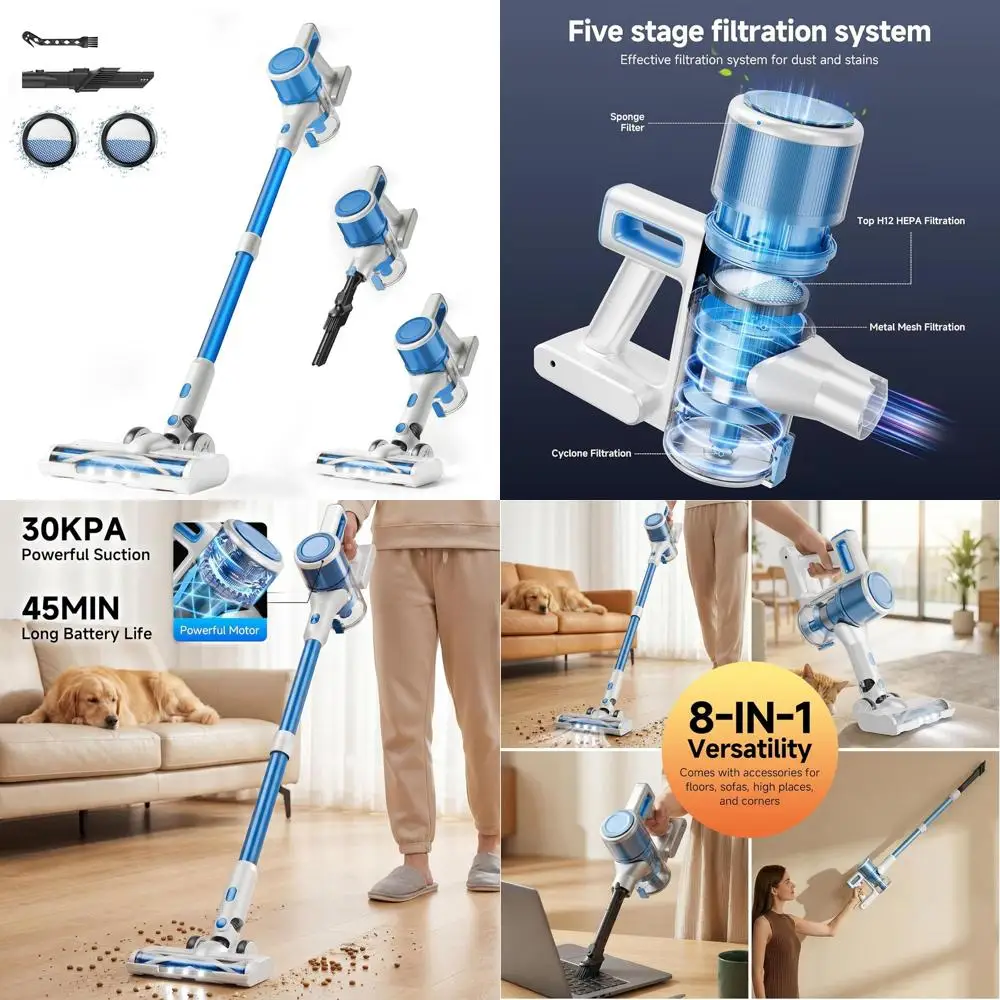 Lightweight Stick Vacuum Cleaner with Rechargeable Battery, Up to 45 Minutes Runtime, 8-in-1 Handheld for Floors & Carpets, Pet
Lightweight Stick Vacuum Cleaner with Rechargeable Battery, Up to 45 Minutes Runtime, 8-in-1 Handheld for Floors & Carpets, Pet