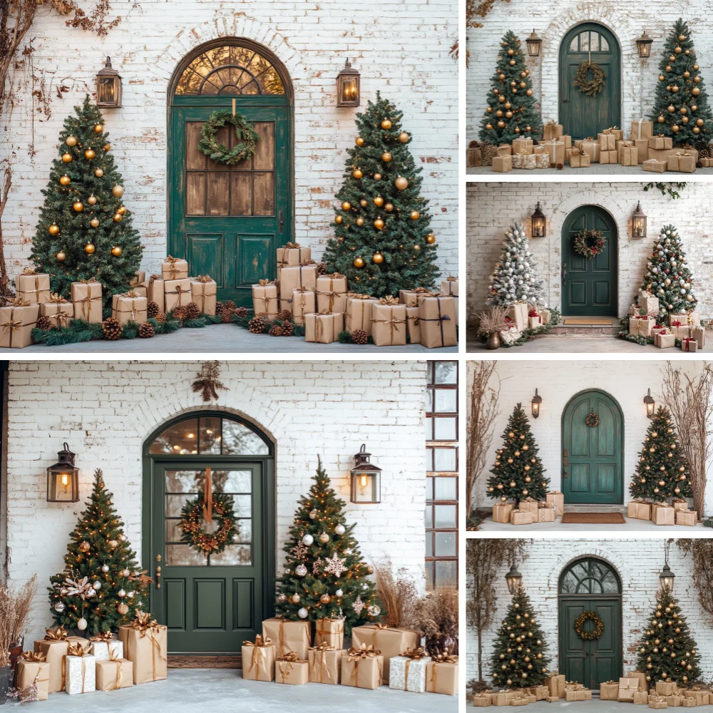 Rustic Farmhouse Christmas Front Door Photography Backdrop White Brick Wall Pine Tree Wreath Kids Portrait Background Cloth
Rustic Farmhouse Christmas Front Door Photography Backdrop White Brick Wall Pine Tree Wreath Kids Portrait Background Cloth