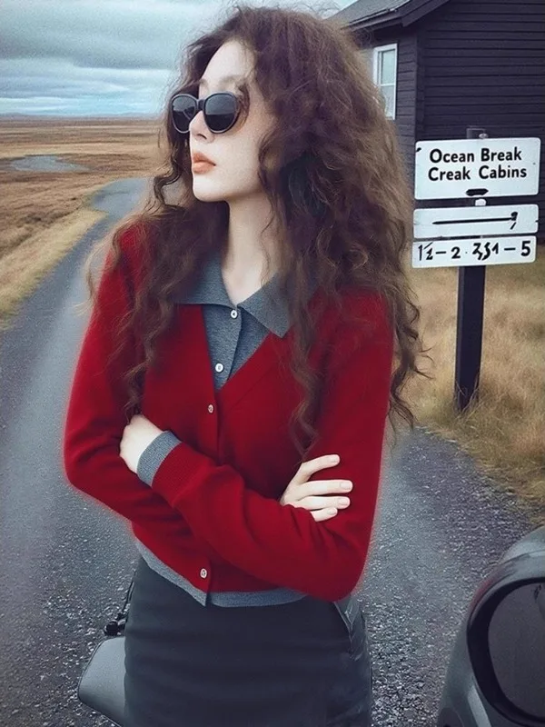 Retro Splicing Turn-down Collar Knitted Open Cardigan Women's New Sle Autumn Winter High-ade Lazy Commute Top
Retro Splicing Turn-down Collar Knitted Open Cardigan Women's New Sle Autumn Winter High-ade Lazy Commute Top