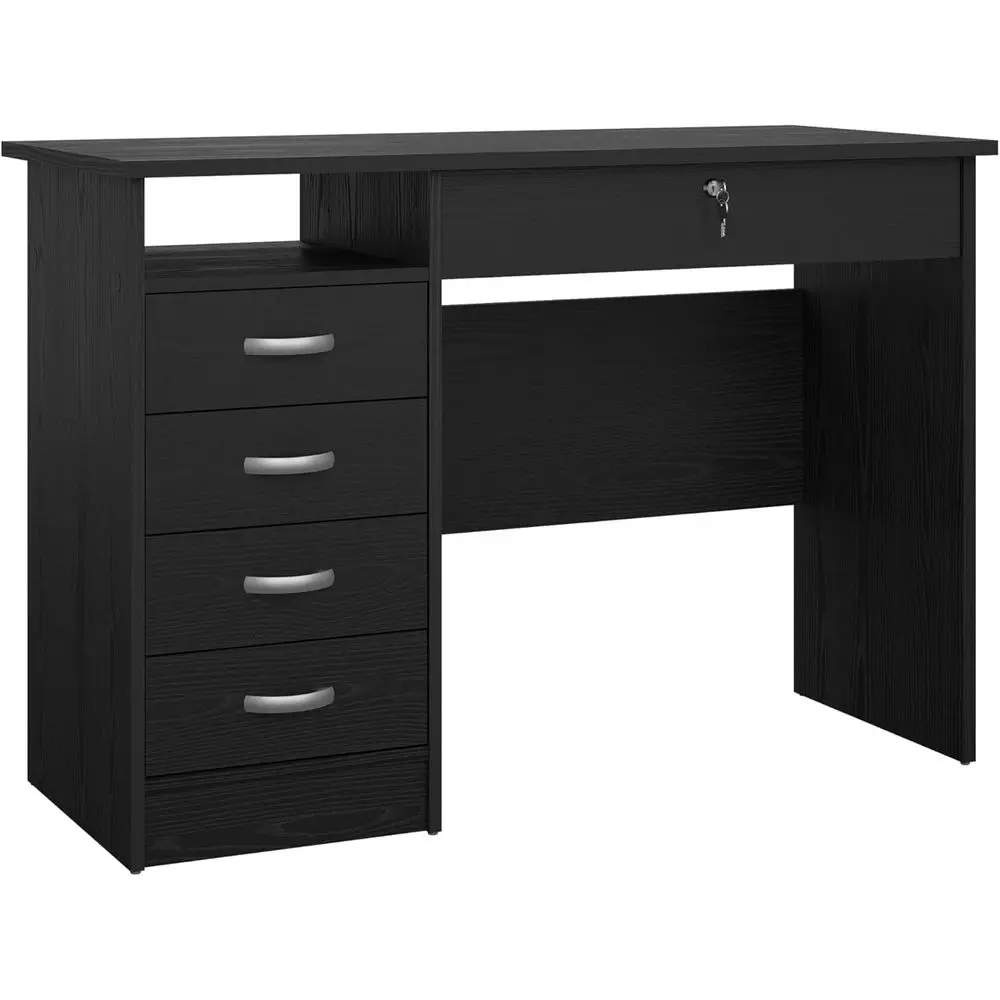 Elegant 5-Drawer Desk in Black Woodgrain Finish
Elegant 5-Drawer Desk in Black Woodgrain Finish