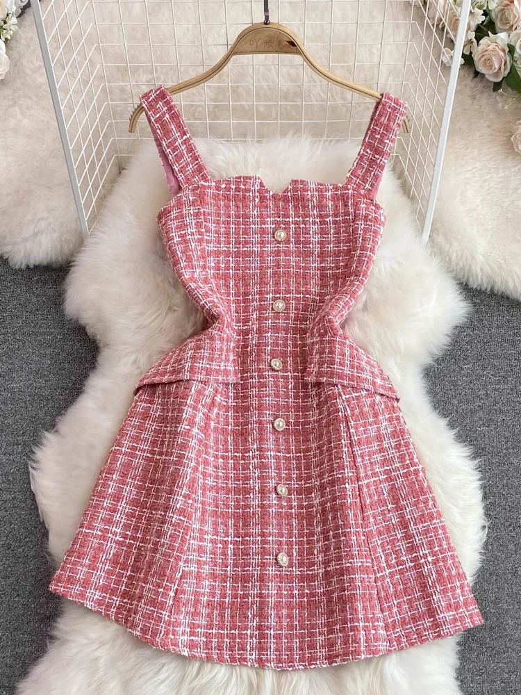 Autumn Winter Sweet Pink/Black Short Tweed Dresses Women Vintage Single-Breasted Sleeveless Slim Mini Tank Dress Korean Fashion
Autumn Winter Sweet Pink/Black Short Tweed Dresses Women Vintage Single-Breasted Sleeveless Slim Mini Tank Dress Korean Fashion