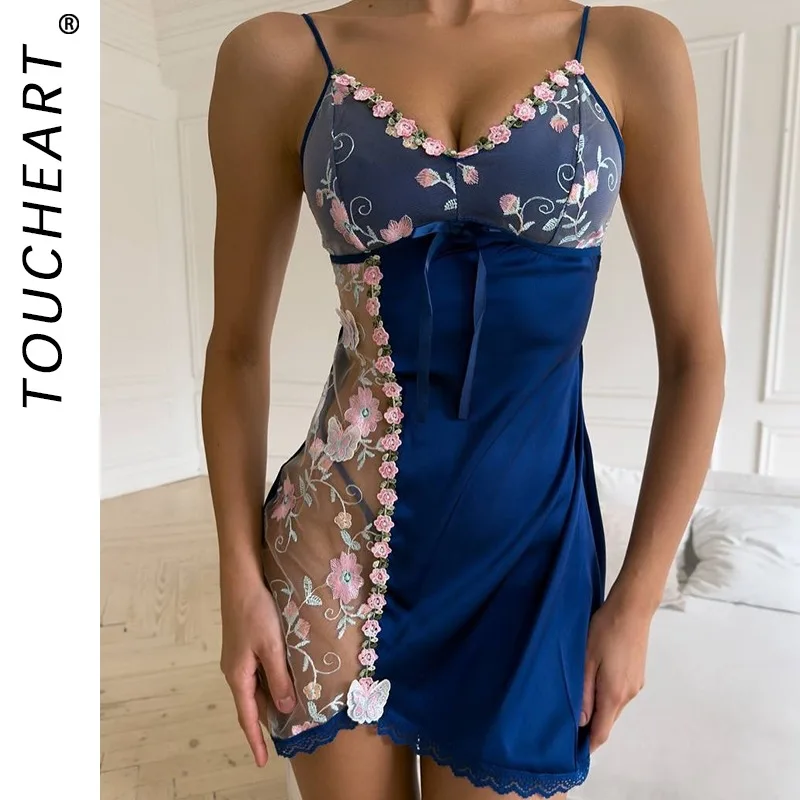 Toucheart Lace Floral Sexy Sleeping Skirt Thong2PCS Slim Embroidery See-through Romantic Interesting Cute Bodycon Dress Mesh Set 
Toucheart Lace Floral Sexy Sleeping Skirt Thong2PCS Slim Embroidery See-through Romantic Interesting Cute Bodycon Dress Mesh Set