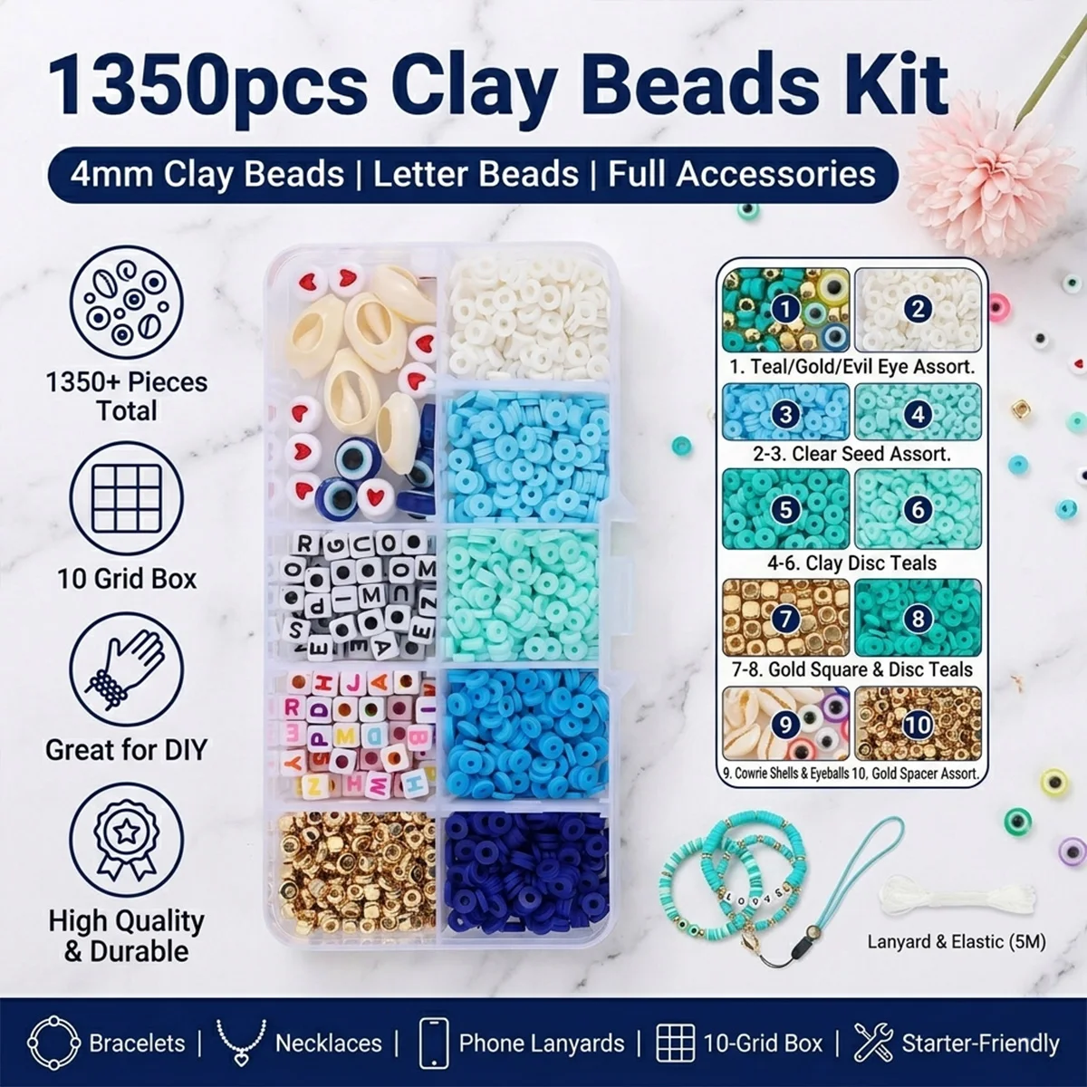 1350pcs Clay Beads Kit 4mm Letter Beads Set with Jewelry Accessories 10 Grid Box for DIY Bracelet Phone Lanyard Jewelry Making
1350pcs Clay Beads Kit 4mm Letter Beads Set with Jewelry Accessories 10 Grid Box for DIY Bracelet Phone Lanyard Jewelry Making