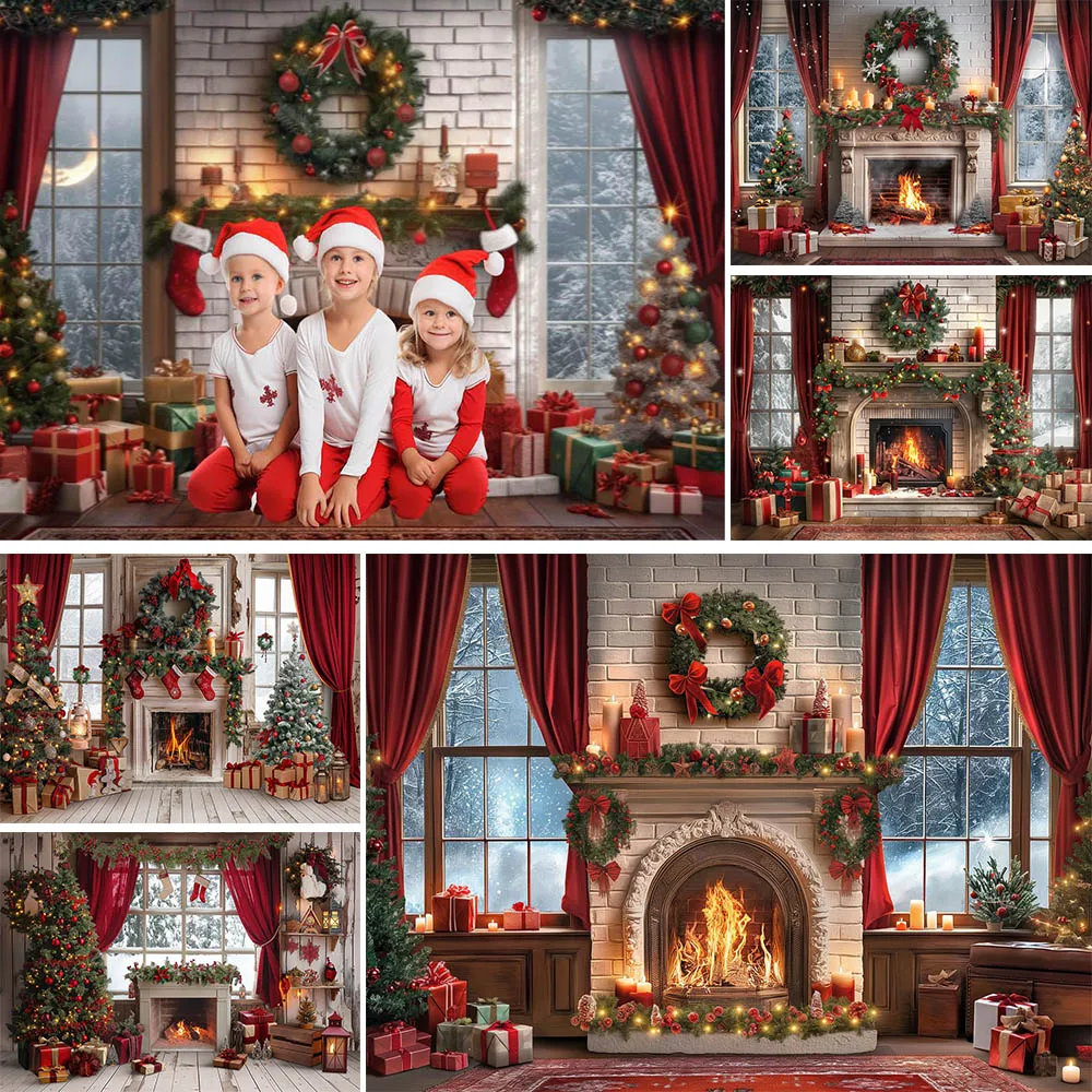 Mocsicka Christmas Fireplace Photography Backdrops Brick Wall Window Red Curtain Wreath Family Portrait Photo Background Studio
Mocsicka Christmas Fireplace Photography Backdrops Brick Wall Window Red Curtain Wreath Family Portrait Photo Background Studio