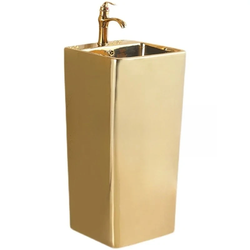 European-style golden ceramic integrated floor-to-ceiling square column basin colored washbasin
European-style golden ceramic integrated floor-to-ceiling square column basin colored washbasin