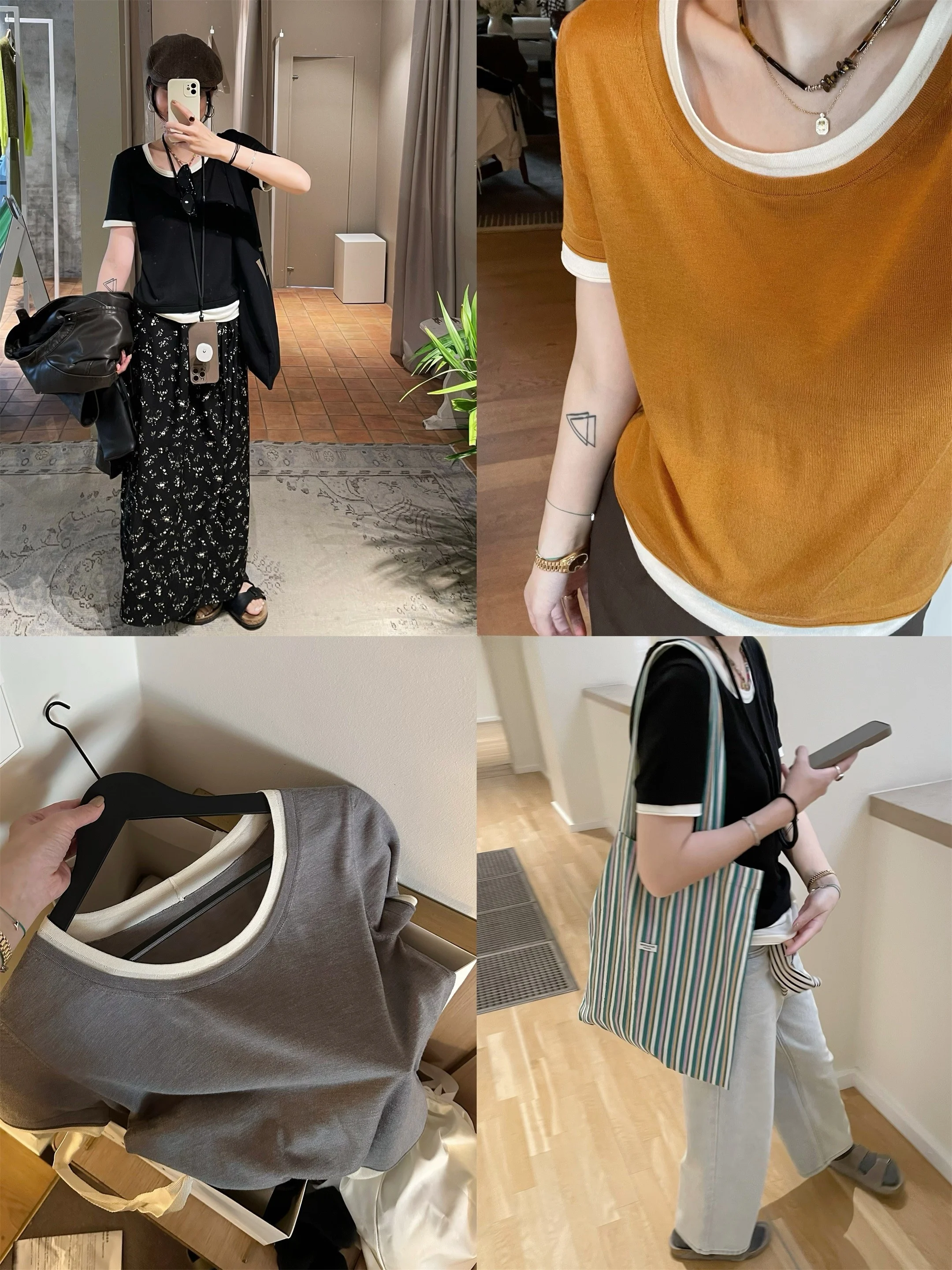 Elielim Layered Aesthetic Knitted ort Sve T-irt Color Blo Large U-Ne Fake Two-Piece Casual Sle for Ladies
Elielim Layered Aesthetic Knitted ort Sve T-irt Color Blo Large U-Ne Fake Two-Piece Casual Sle for Ladies