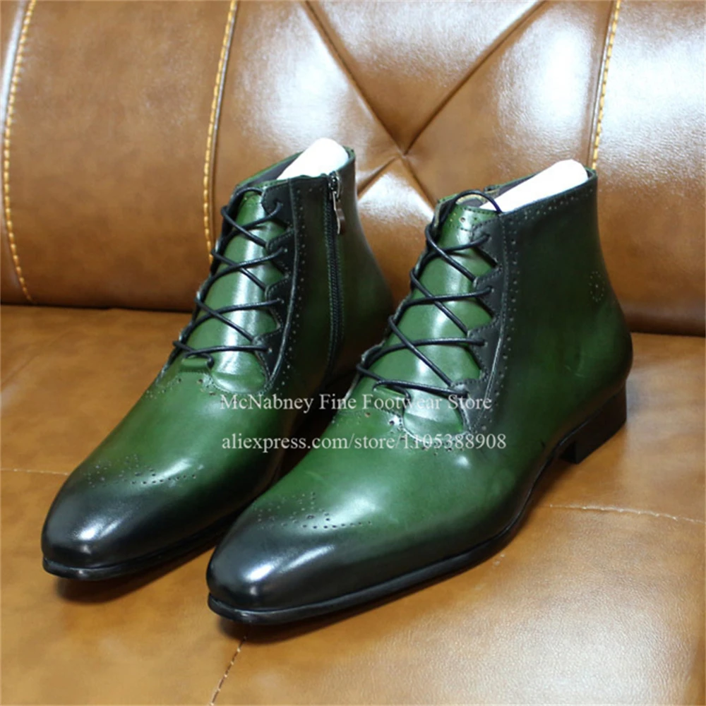 Gradient Brogue Leather Cross Strap Ankle Boots Lace Up Pointed Toe Side Zip Formal Business Wedding Party Dress Boots for Men
Gradient Brogue Leather Cross Strap Ankle Boots Lace Up Pointed Toe Side Zip Formal Business Wedding Party Dress Boots for Men