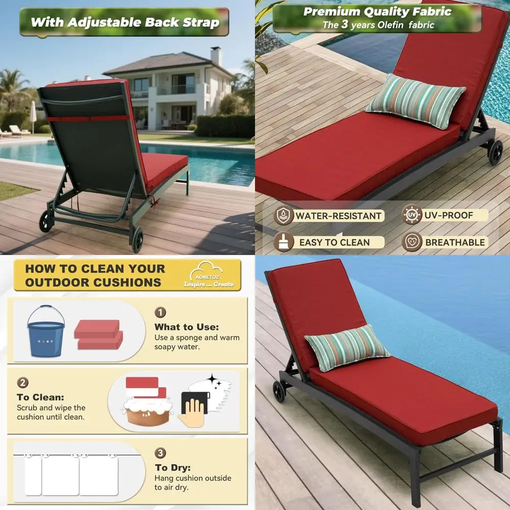 Водостойкая, устойчивая к выцветанию подушка для уличного шезлонга со съемным чехлом и подушкой для головы
Водостойкая, устойчивая к выцветанию подушка для уличного шезлонга со съемным чехлом и подушкой для головы