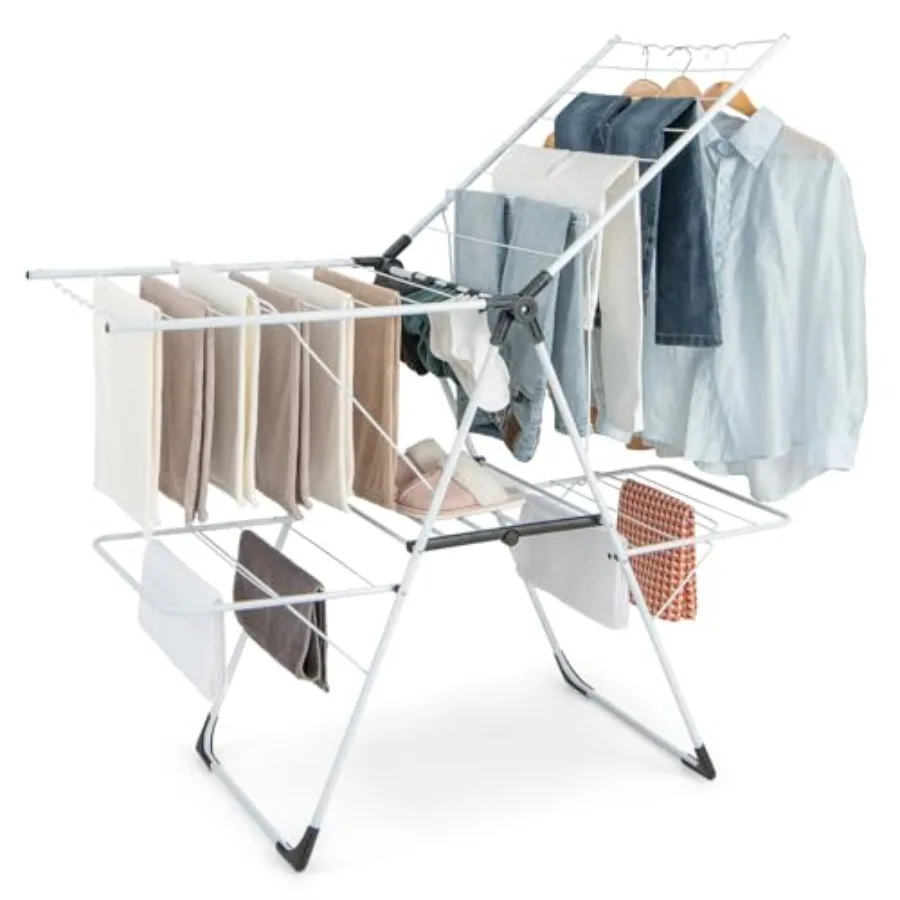 2-Layer Stainless Steel Foldable Clothes Drying Rack with 6-Level Adjustable Height and Useful Clips for Indoor Use Space Savin
2-Layer Stainless Steel Foldable Clothes Drying Rack with 6-Level Adjustable Height and Useful Clips for Indoor Use Space Savin