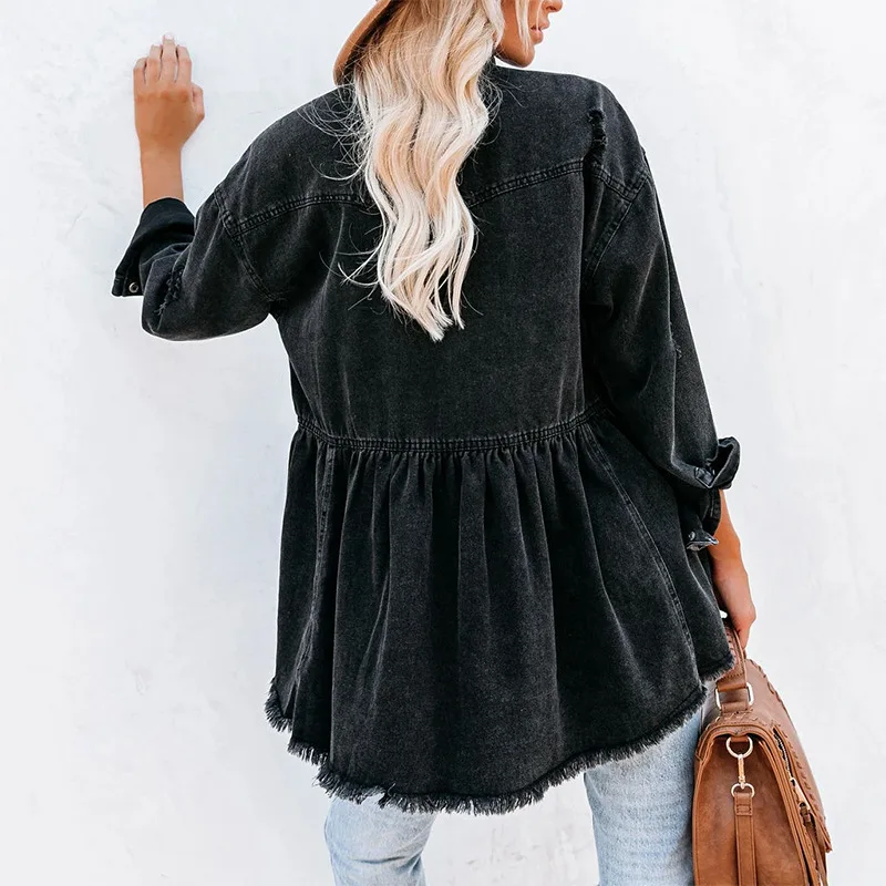 Autumn Black Denim Jacket Women Gothic Clothes Boyfriend Breasted Short Jacket Color Coat Long Sleeve Black Raw Edges Denim Coat
Autumn Black Denim Jacket Women Gothic Clothes Boyfriend Breasted Short Jacket Color Coat Long Sleeve Black Raw Edges Denim Coat