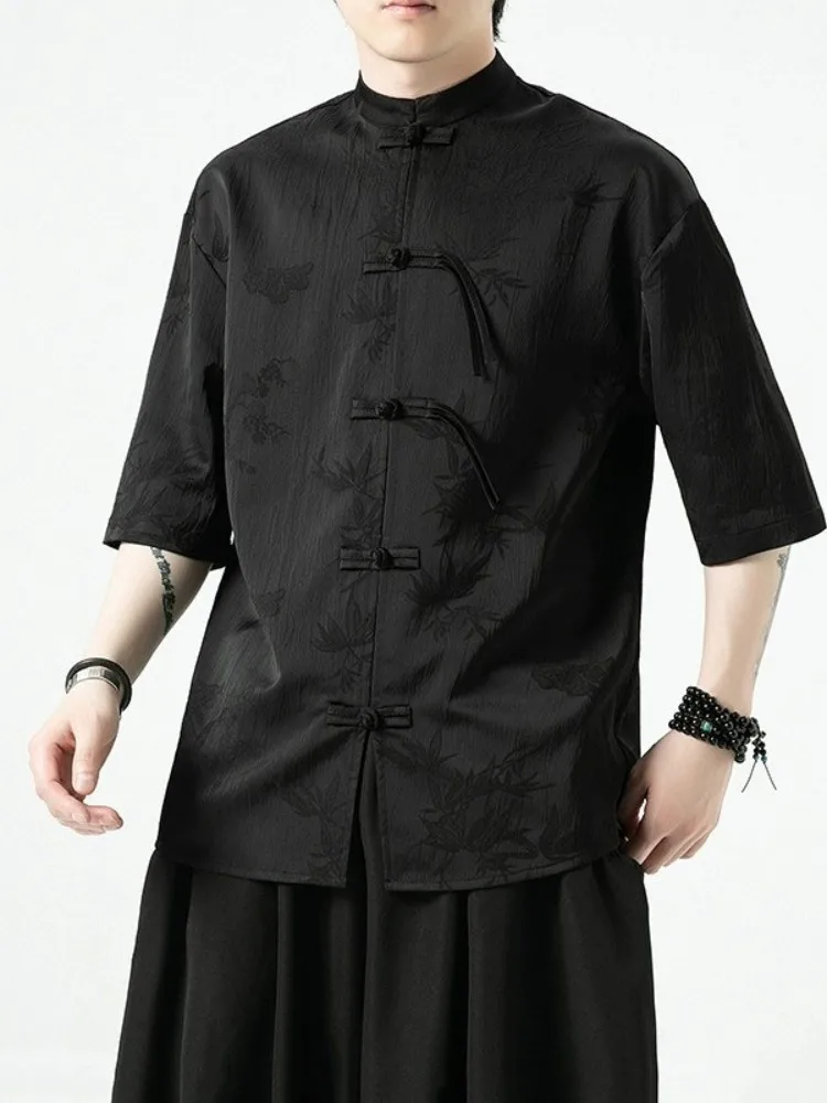 New Chinese Style Men's Ice Silk Button Shirt Thin Short Sleeve Fashionable Summer City Wear Loose Fit Hanfu Tang Costume
New Chinese Style Men's Ice Silk Button Shirt Thin Short Sleeve Fashionable Summer City Wear Loose Fit Hanfu Tang Costume