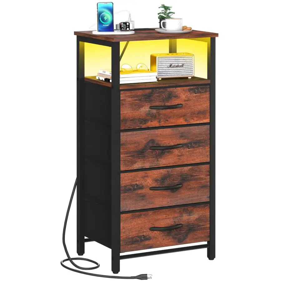 Night Stand LED Rustic Nightstand with Charging Station, Bedside Table with 4 Storage Drawers and Storage Shelf, End Table with
Night Stand LED Rustic Nightstand with Charging Station, Bedside Table with 4 Storage Drawers and Storage Shelf, End Table with