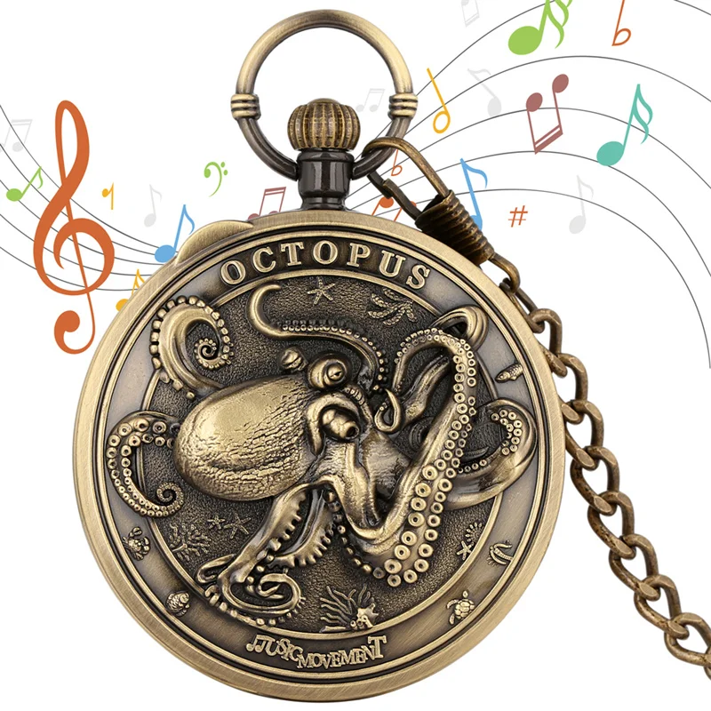 Antique Bronze Octopus Embossed Musical Pocket Watch Quartz Movement Watches with Castle in the Sky Tune Playing Song Clock
Antique Bronze Octopus Embossed Musical Pocket Watch Quartz Movement Watches with Castle in the Sky Tune Playing Song Clock