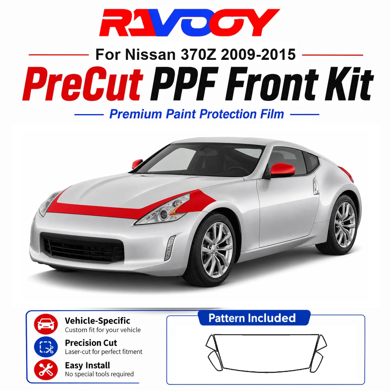 8.5mil TPU Precut PPF Kit For Nissan 370Z 2009-2015 - Hood, Fenders & Mirror Set - Self-Healing Clear Bra Film
8.5mil TPU Precut PPF Kit For Nissan 370Z 2009-2015 - Hood, Fenders & Mirror Set - Self-Healing Clear Bra Film