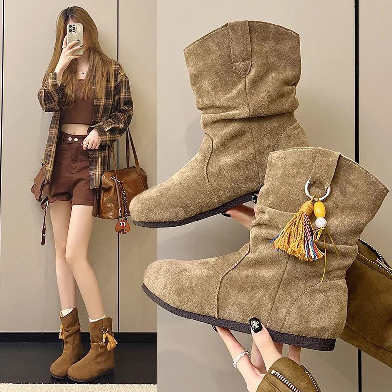 2025 Fall Winter New Foldable Ankle Boots for Women Flat Sole Tassel Pendant Stacked Booties Vintage Casual Wrinkle Design
2025 Fall Winter New Foldable Ankle Boots for Women Flat Sole Tassel Pendant Stacked Booties Vintage Casual Wrinkle Design