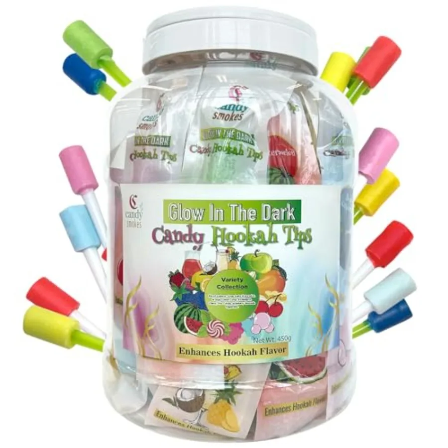 Candy Smokes Hookah Candy Tips Collection Mouthpiece Tips - 50 pcs Glow in The Dark Jolly Tips - Individually Wrapped Hookah Ti
Candy Smokes Hookah Candy Tips Collection Mouthpiece Tips - 50 pcs Glow in The Dark Jolly Tips - Individually Wrapped Hookah Ti