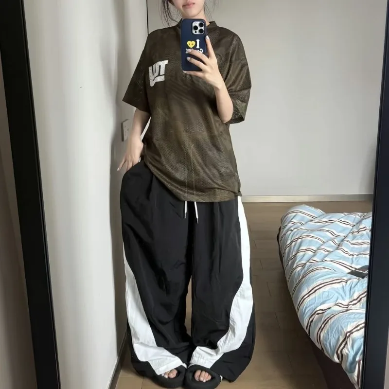 Deeptown Black Contrast Color Oversized Women Pants Drawstring High Waist Wide Leg American Style Pants Baggy Jogging Trousers 
Deeptown Black Contrast Color Oversized Women Pants Drawstring High Waist Wide Leg American Style Pants Baggy Jogging Trousers