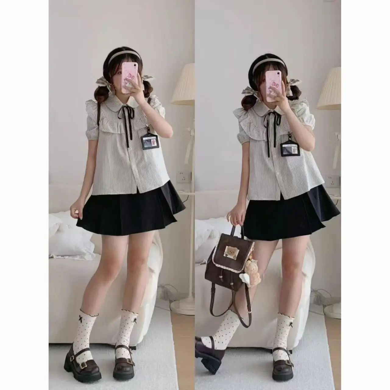 College Style Sweet Stripe JK Uniform Set Girl Elegabt Short Sleeve Shirt + Pleated Mini Skirt Set Chic 2-piece Set Summer 2026
College Style Sweet Stripe JK Uniform Set Girl Elegabt Short Sleeve Shirt + Pleated Mini Skirt Set Chic 2-piece Set Summer 2026
