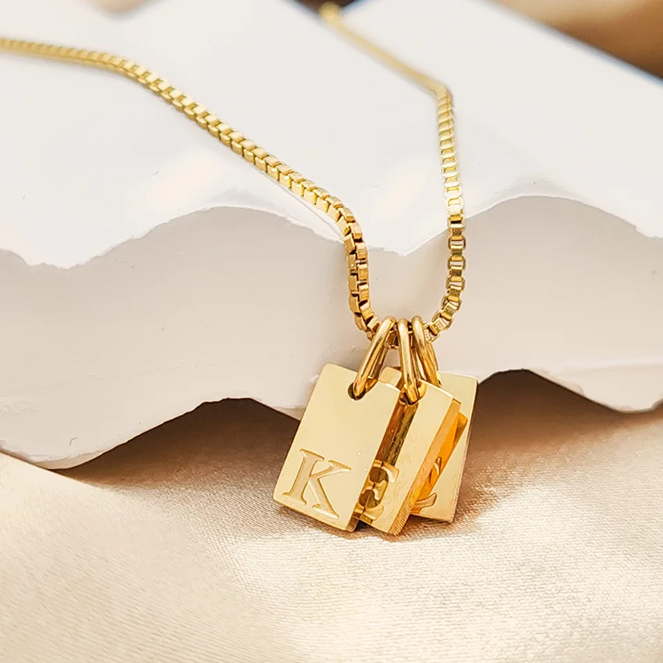 Trend Gold Plated Stainless Steel A to Z Letters Pendants Square Charms Box Chain Jewelry Women Initial Necklaces Choker
Trend Gold Plated Stainless Steel A to Z Letters Pendants Square Charms Box Chain Jewelry Women Initial Necklaces Choker