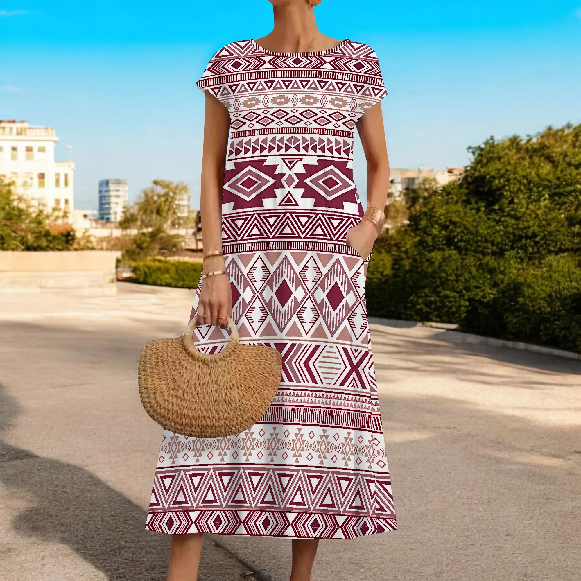 EQQZD Short Sleeve Crew Neck Dress with Pockets, Characteristic Bohemian Pattern Printed Midi Dress for Women
EQQZD Short Sleeve Crew Neck Dress with Pockets, Characteristic Bohemian Pattern Printed Midi Dress for Women