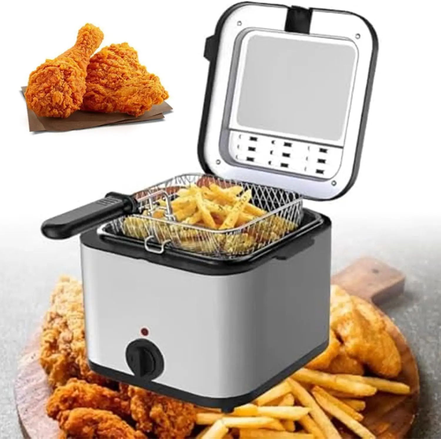 2.5L Electric Stainless Steel Deep Fryer With Basket, 1000W Household Small Oil Fryer with Adjustable Temperature, for Chicken
2.5L Electric Stainless Steel Deep Fryer With Basket, 1000W Household Small Oil Fryer with Adjustable Temperature, for Chicken