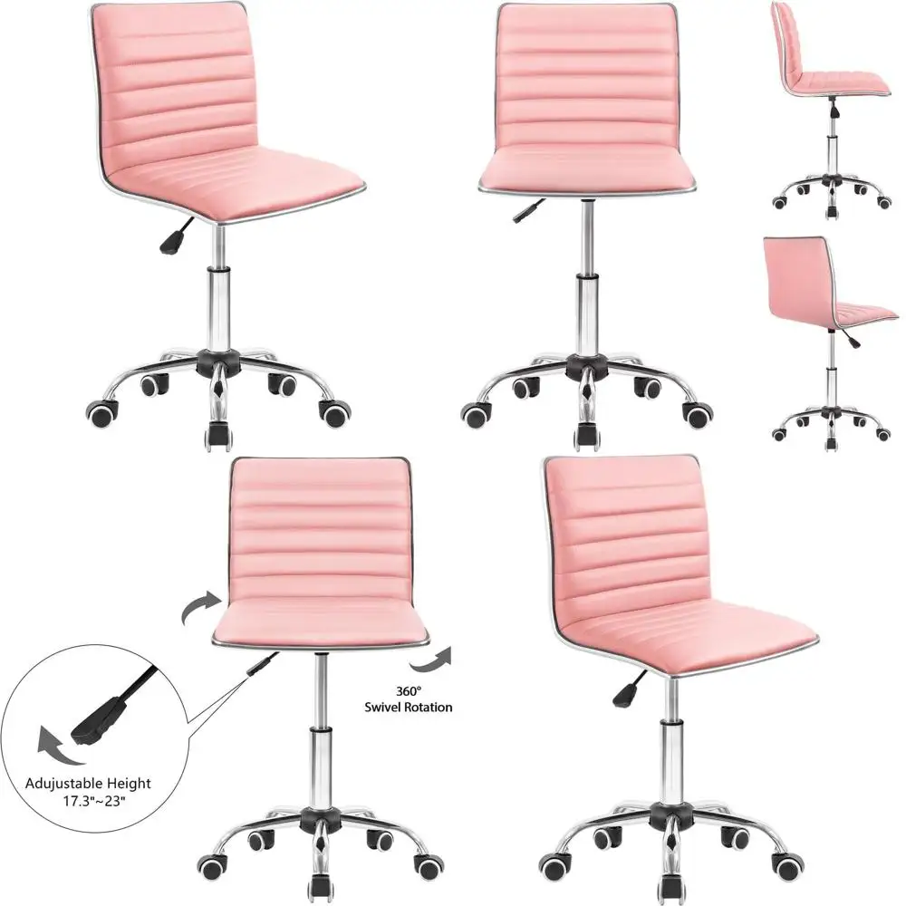 Pink Ribbed Swivel Leather Conference Chair with Adjustable Low Backrest for Office and Computer Use
Pink Ribbed Swivel Leather Conference Chair with Adjustable Low Backrest for Office and Computer Use