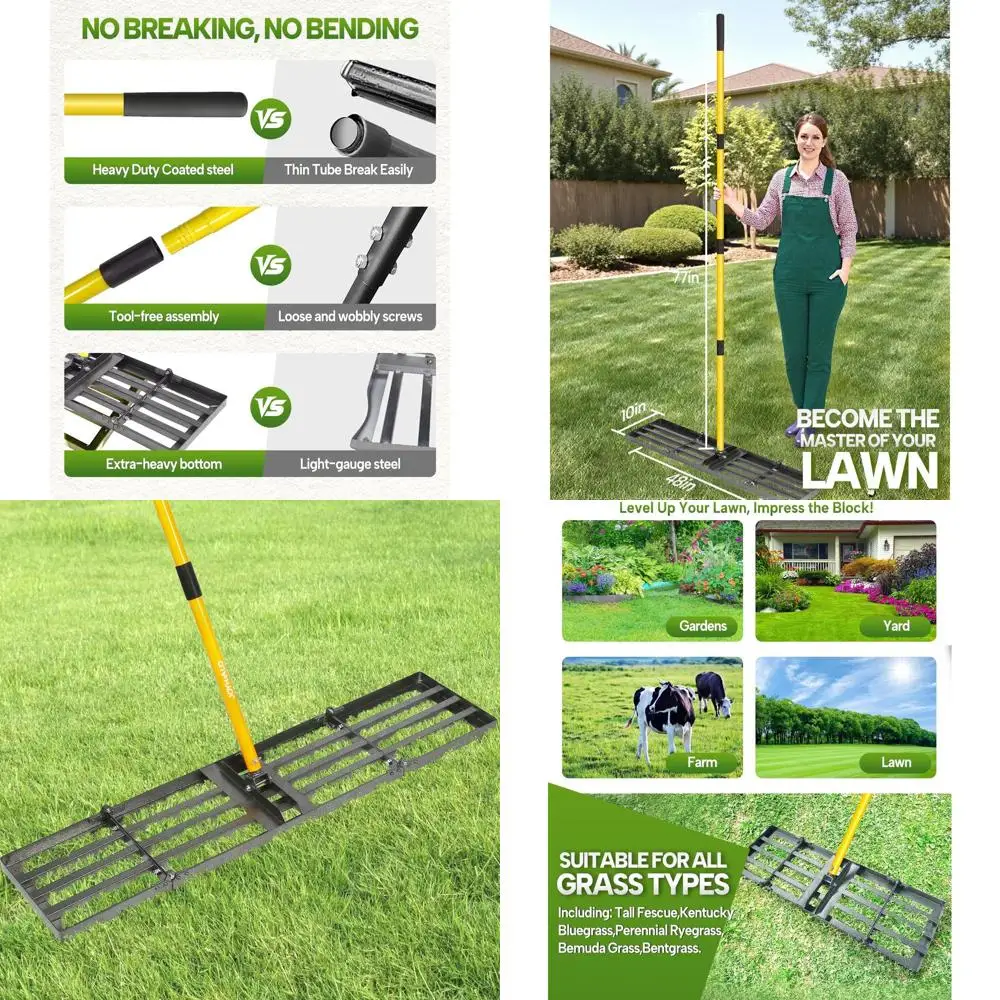48 Yard Soil Leveling Rake with 78 Adjustable Steel Handle for Heavy Duty Lawn and Garden Maintenance
48 Yard Soil Leveling Rake with 78 Adjustable Steel Handle for Heavy Duty Lawn and Garden Maintenance