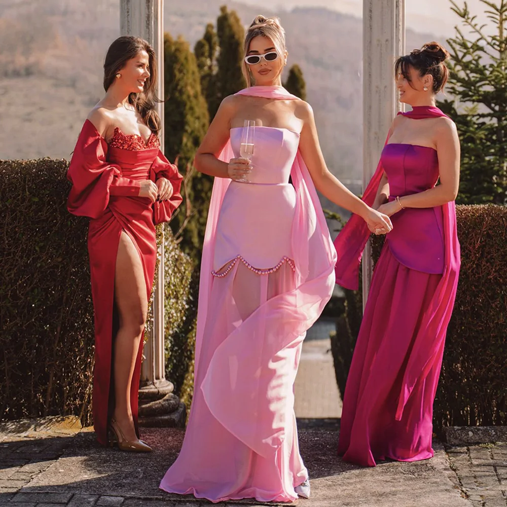 Sexy Simple Evening Dress Customized Strapless Sleeveless Pearls Sweep Train Vestidos De Fiesta Bridesmaid Party Gown
Sexy Simple Evening Dress Customized Strapless Sleeveless Pearls Sweep Train Vestidos De Fiesta Bridesmaid Party Gown