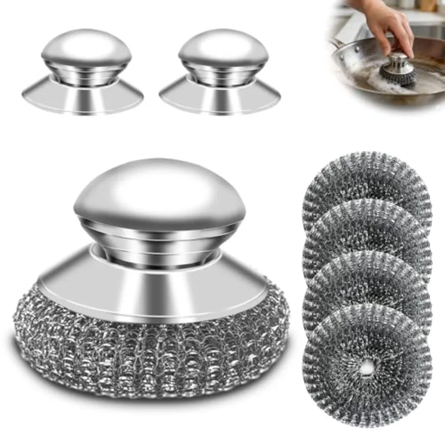 Heavy-Duty Stainless Steel Scrubber with Handle for Kitchen Cleaning: Silver, Includes 2 Replacement Steel Wool Pads for Pots,
Heavy-Duty Stainless Steel Scrubber with Handle for Kitchen Cleaning: Silver, Includes 2 Replacement Steel Wool Pads for Pots,