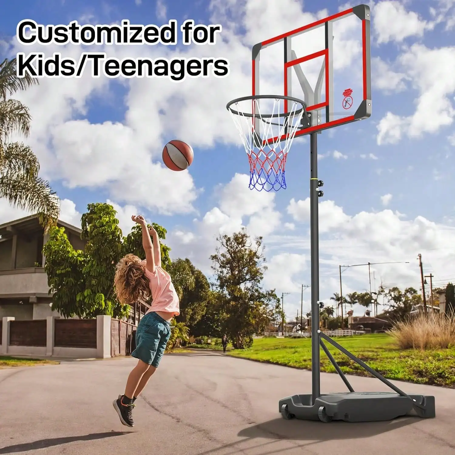 Height Adjustable Portable Basketball Hoop Stand 7.5-9.2FT With 32 Inch Thick Backboard Universal Rolling Wheel Design Stable Structure Durable Shooting Goal For Youth Adult Indoor Outdoor Basketball Training Game
Height Adjustable Portable Basketball Hoop Stand 7.5-9.2FT With 32 Inch Thick Backboard Universal Rolling Wheel Design Stable Structure Durable Shooting Goal For Youth Adult Indoor Outdoor Basketball Training Game