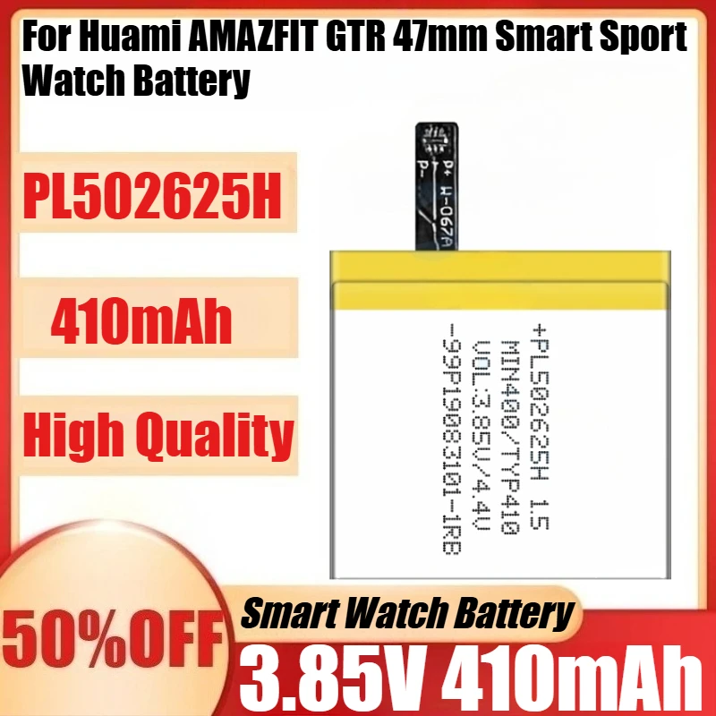 New PL502625H 410mAh 3.85V PL502625H Battery For Huami AMAZFIT GTR 47mm Smart Sport Watch Batteries
New PL502625H 410mAh 3.85V PL502625H Battery For Huami AMAZFIT GTR 47mm Smart Sport Watch Batteries