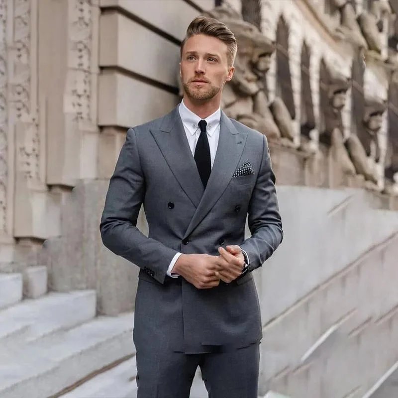 Double Breasted Grey Blazer Casual Outfits Peak Lapel Business Full Set Luxury 2 Piece Jacket Pants Elegant Men's Suits Terno
Double Breasted Grey Blazer Casual Outfits Peak Lapel Business Full Set Luxury 2 Piece Jacket Pants Elegant Men's Suits Terno