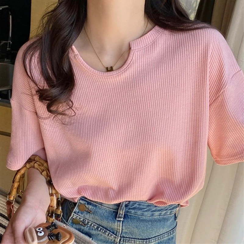 Summer Waffle Plaid Short Sleeve U Neck Women T Shirt Fashion Simple All-match Harajuku Oversized Clothes Daily Black White Pink
Summer Waffle Plaid Short Sleeve U Neck Women T Shirt Fashion Simple All-match Harajuku Oversized Clothes Daily Black White Pink