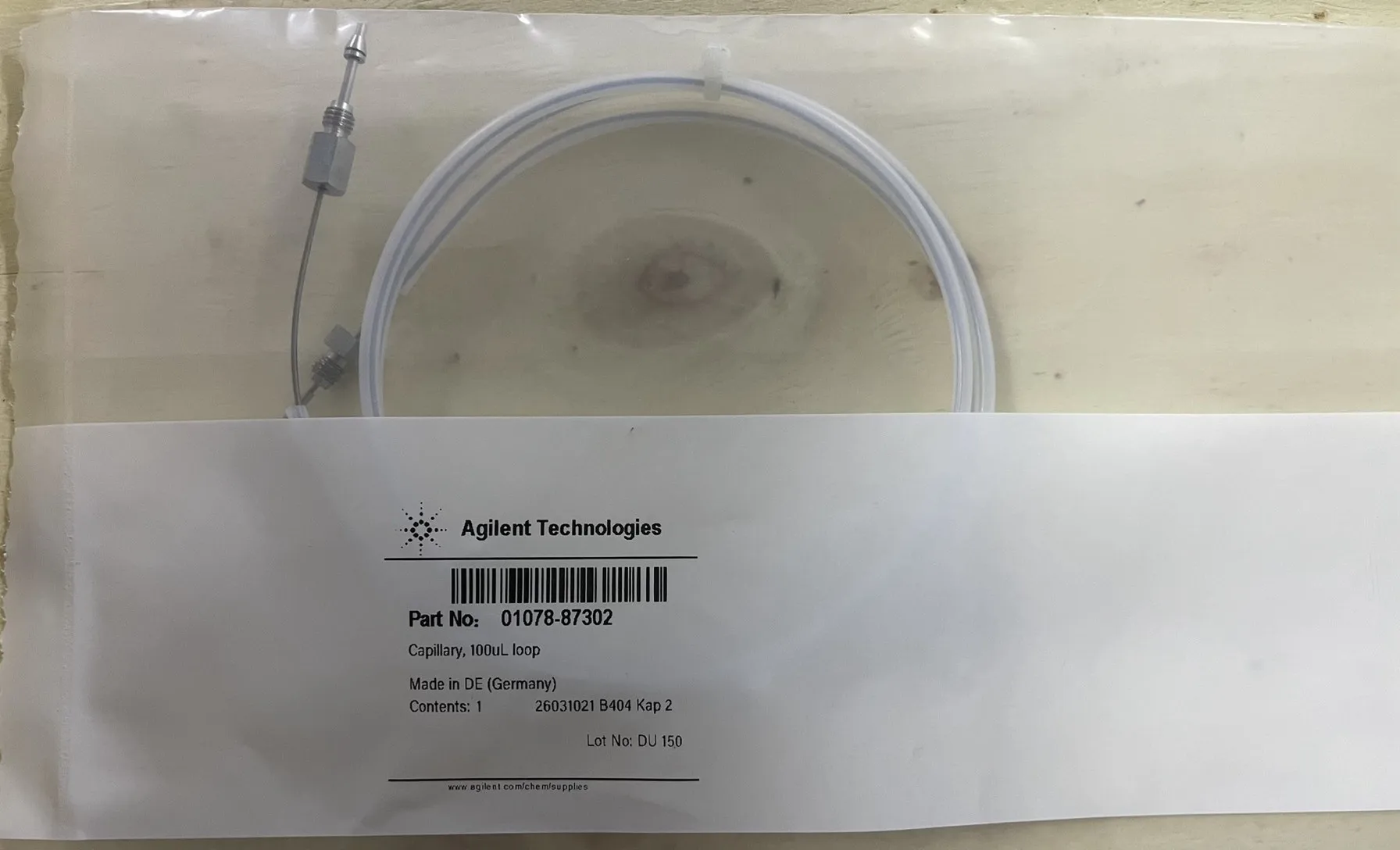 Part No: 01078-87302 Capillary, 100uL loop - Sample quantification ring
Part No: 01078-87302 Capillary, 100uL loop - Sample quantification ring