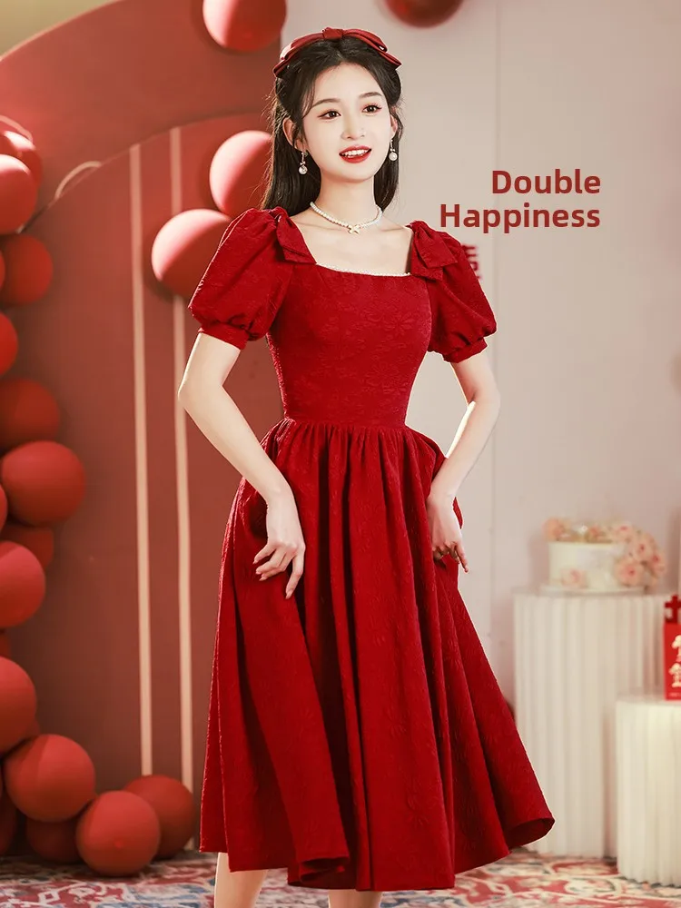 Red Wedding Dress Women's Style Engagement Party Dress Summer A-Line Skirt Sweet Style mid Waist Bubble Sleeve Zipper Back
Red Wedding Dress Women's Style Engagement Party Dress Summer A-Line Skirt Sweet Style mid Waist Bubble Sleeve Zipper Back